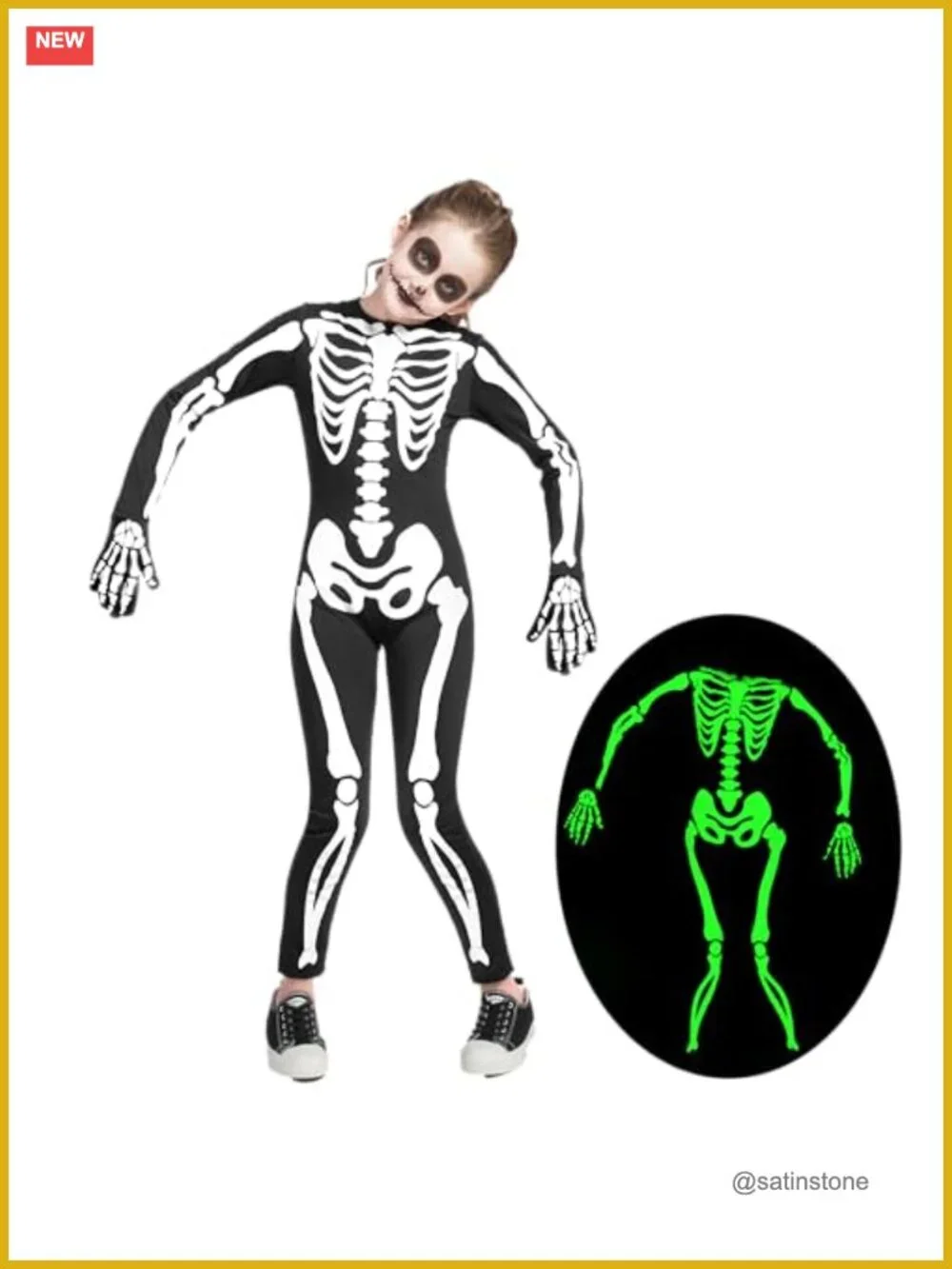 Glow in the Dark Skeleton Jumpsuit for Kids Halloween Costume with Gloves